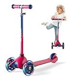 XJD Monopattino per bambini per 2 – 5 anni, 3 ruote a LED, kickboard per bambini, altezza manubrio regolabile, portata fino a 20 kg (rosso)