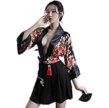 SINGUYUN Kimono giapponese lingerie per donna stampa abito pigiama cosplay lingerie set sexy, Sya247nero, Taglia Unica