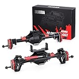 INJORA Crawler Axles RC ASSE Anteriore e Posteriore a Portale con Protettore per 1:10 RC Crawler Car Axial SCX10 & SCX10 II 90046 90047 (Nero e Rosso)