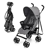 Kinderkraft TIK Passeggino Leggero, Solo 6,5 Kg, Passeggino a ombrello Passeggino Da Viaggio, Facile Da Piegare, Schienale Regolabile In Posizione Sdraiata, Copertura Antipioggia, Grigio