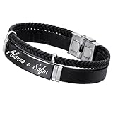 ibera gifts - Bracciale Uomo Personalizzato in Acciaio Inossidabile e Similpelle, Bracciale Personalizzato con Incisione, Perfetto come Regalo, Adattabile a Qualsiasi Polso (Pelle nera)