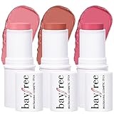 bayfree Cream Blush Stick Trio, Blush in Stick per Occhi e Labbra Color Costruibile, Impermeabile, Finish Luminoso, Lunga Durata