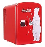 Coca Cola Mini Fridge (Polar Bear) 4 Liter/6 Can Portable Fridge/Mini Cooler for Food, Beverages, Skincare -Use at Home, Office, Dorm, Car, Boat-AC & DC Plugs Included, Red