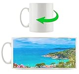 Panorama Über Die Küste Italiens an der Toskana Kunst Buntstift Effekt | Motivtasse | weißem Keramik 300ml | Tolle Geschenkidee | Lieblingsbecher für Kaffe, Tee und Heißgetränke