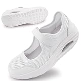 Git-up Scarpe da Passeggio da Donna con Chiusura Leggero Sneakers Infermiere in Mesh Traspirante Scarpe Cuscino d Aria in Schiuma di Memoria, Bianco 39