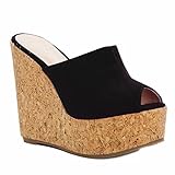 Toocool - Scarpe Donna Zeppe Zeppa zatteroni Scamosciati Sughero Tacchi Alti Plateau CA128[Nero,40]