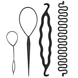 Henmeili 4 Pezzi Strumento per intrecciare i capelli Set, 4 Spirale Veloce Trecce Attrezzo Accessori Capelli per acconciature,Nero Fai-da-te Styling Accessori Per Donne (4)