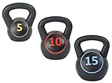 Signature Fitness - Set di 3 kettlebell con impugnatura larga, per esercizi fitness, include 2,3 kg, 10 lb e 15 libbre, set di 3 kettlebell