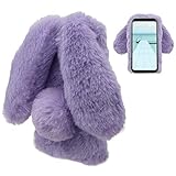 LCHDA Protettiva Cover per Samsung Galaxy S7 TPU Morbido Peluche Artificiale Coniglietto con Orecchie Coda Soffici Villi Pelliccia Peloso Carino Palla Inverno Custodia per Samsung Galaxy S7-Viola