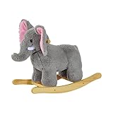 HOMCOM Elefante a dondolo per bambini, cavallo a dondolo, giocattolo a dondolo, 18+ mesi, con musica e maniglie, carico 60 kg, 61 x 23 x 43 cm, grigio