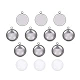 UNICRAFTALE 10 set Pendenti Piatti Piatti Rotondi Da 25 mm Che Fanno 304 impostazioni Cabochon In Acciaio Inossidabile E Cabochon In Vetro Trasparente per Collane Da Donna