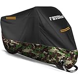 Favoto Telo Coprimoto 210D Teli per Moto Scooter Impermeabile Resistente ad Acqua/Polvere/Pioggia/Vento/Foglie, Copertura Motociclo (Nero Camuffare, 265x105x125cm)