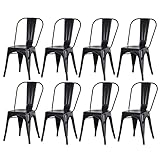 BenyLed Set di 8 Sedie da Pranzo in Metallo Impilabili in Stile Industriale, Stile Vintage, Adatto per Interni ed Esterni, Sedia da Giardino (Nero)
