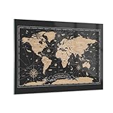 Quadro su Vetro Mappa Del Mondo Vintage Retrò Stampe da Parete in Vetro 70x50cm Quadri Moderni Soggiorno Camera da Letto Cucina 1 pezzo Piccoli Decorazione Murale Wall Art Immagini GAA70x50-5430