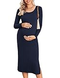 Ekouaer Abiti Premaman Cerimonia Donna Eleganti l Abbigliamento Premaman Lungo Split Abito da maternità, Blu Scuro, M