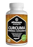 Vitamaze® Curcuma e Piperina plus 1440 mg con Vitamina C ad Alto Dosaggio, L Estratto 95% da Curcumina e Piperina Pura, 120 Curcuma Capsule Vegan, Qualità Tedesca.