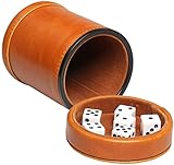 Topteng-dice cup Tazza di Dadi in Similpelle con Coperchio Include 6 Dadi, Interni in Velluto Silenzioso in agitazione per Liars Dado Farkle Yahtzee Giochi da Tavolo, Marrone