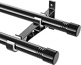 Bastone per Tenda Doppio, 76-198cm Bastone per Tenda Doppio Regolabile per Finestra con Manopole a Cappuccio con Staffe, Aste per Tende Doppio in Acciaio Inossidabile per Soggiorno da Camera/Nero