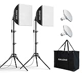 RALENO Softbox 2 x 50W LED Softbox Set per Studio Fotografico, 2 x 40x40 cm, Luce Fotografica con Lampadina da 5500K e Treppiedi, Lampada Fotografica per Ritratti Modello: PS080