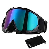 Japace Occhiali da Moto per attivit all Aperto come Ciclismo, Snowboard, Sci, Anti-Nebbia con Protezione dai Raggi UV, Lente colorata Doppia ed Imbottitura in Schiuma per Unisex Adulto (nero)