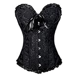 Edhomenn Corsetto da donna taglie forti gotico lingerie raso pizzo disossato overbust bustier vita cincher body shaping retrò bustier, 01 Nero, S