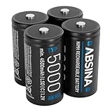 ABSINA 4x Pile ricaricabili C Baby LR14 5000 con bassa autoscarica - Pile LR14 ricaricabili C NiMH con 1,2V & al menos 4500mAh - Pile type C, pile ricaricabili tipo C, pile R14 C, Pile C