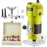 DEWINNER Fresatrice Verticale Legno, 600 W Fresatrice per Legno con 12 Pezzi Set frese (6mm), Rifilatore per Legno per Lavorazione del Legno Rifinitura Scanalatura Intaglio per Lavori di Carpenteria