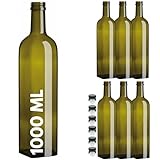 acquaverde | 6 Bottiglie Marasca in Vetro Scuro Uvag, Bottiglia Quadra per Olio e Liquore, 1000 ml con Tappo Dosatore