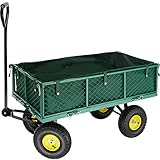 tectake® Carrello da Giardino con Maniglia Imbottita, Carrello con Ruote Portatutto, Pareti Laterali ad Apertura Rapida, Carretto Giardino con Telo Interno Incluso, Portata 350 Kg - Verde