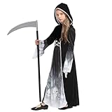 Halloween Costume Ragazza- Fantasma Horror Principessa Costume con falce, raccapricciante Mietitore Halloween Costume Bambini Ragazze Mietitore per la festa di Carnevale Abito in maschera (XXL)