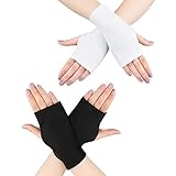 TAFACE 2 Set di guanti senza dita di protezione solare, guanti senza dita, guanti da guida, guanti corti elastici, adatti per la protezione solare durante l uscita, unisex, nero, bianco, taglia unica