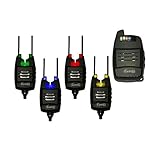 CarpOn® Set di 4 indicatori di abboccamento radio + 1 ricevitore, funzione antifurto, 1:1, valigetta di trasporto, 180 m