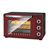 WOLTU Forno per Pizza da 32L, Forno Elettrico con Manopole, Fornetto Elettrico Piccolo con Girarrosto, Timer 60 minuti, Temperatura Regolabile 100-230℃, 1600W, Nero+Rosso