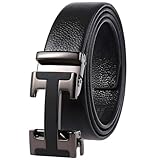 VJK Cintura da uomo in pelle a cricchetto con cintura scorrevole in pelle di alta qualità con fibbia automatica regolabile più facile, accessori casual per ogni occasione (124,5 cm), Nero ,