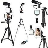 Smartphone Video Kit, Video Shoot Kit, Video Vlog Kit con Microfono, Luci LED, Supporto Telefono, Treppiede Telescopico, per Fotocamera, Fotografico, YouTube, Tiktok, Ripresa, Trasmissione Live