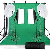 Andoer Kit Studio Fotografico, Sistema Supporto Sfondo 1,6m x 3m con Softbox, Lampadine 45W, Ombrello, Portalampada E27, Stativi 2M, Trasporto per Fotografia, Foto e Video