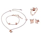 Cupimatch [4 Pezzi di Combinazioni Collana Bracciale Orecchini Anello Farfalla Acciaio Inossidabile Donna Oro Rosa Regalo Perfetto (4 Set)