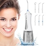 ETROBOT Idropulsore Dentale, 2024 Irrigatore Orale Portatile, 5 Modalità E 6 Ugelli, 350ML(Ingrandito) Water Flosser, IPX7 Impermeabile, Idropulsore per la cura e la pulizia del cavo orale(Bianco)