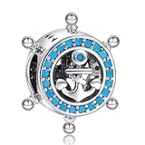 H.ZHENYUE Jewelry Blue Rudder & Anchor Dangle Beads fit Bracelet Necklace for Woman Girls,925 Sterling Silver Pendant Beads with Cubic Zirconia,Birthday Christmas Halloween Valentine s Day Gifts