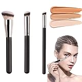 Pennello per Fondotinta, 3PCS Pennelli Make Up Contouring Professionali, Pennello per Correttore con Morbida Fibra Sintetica per Applicare Fondotinta Liquido, Lucidare, Sfumare il Trucco Sul Viso