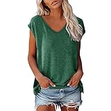 Top da donna chic ed elegante - T-shirt a maniche corte da donna, top da donna estate maniche con scollo a V tinta unita di moda comfort ampi casual t-shirt tunica camicia, Gn3, S