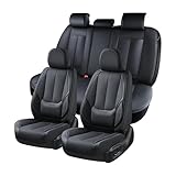 Coverado Coprisedili Anteriori e Posteriori 5 Posti, Set completo auto Impermeabili Pelle NAPPA,Accessori Universali Adatti a Berline SUV Pick-up,Nero