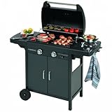 Campingaz 2 Series D Barbecue a Gas Serie 2 Classic EXS Vario a 2 fuochi, Potenza 7,5 kW, Griglia e Piastra in ghisa, 1 Tavolo Laterale, 10 Litri, Nero/Grigio