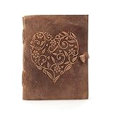 moonster Quaderno Appunti in Pelle Taccuino Pelle da Donna Fatto a Mano con Design a Cuore Inciso – Agenda Pelle per Scrittura e Disegno –Dimensioni 18x13cm - Idee per Regali Originali