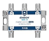 EDISION SDC-4 Partitore Antenna TV 4 uscite, splitter Satellitare e TV con connettore F, Distributore di Segnale TV, Frequenze 5-2400Mhz, DVB-S2, DVB-T2, DVB-C, Passaggio di DC, 4-Vie