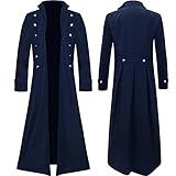 PANBOB Giacca Uomo Vintage Gotico Stile Punk Cappotto Uomo Slim Fit Lungo Doppiopetto Giacca Vento Uomo Bavero Tinta Unita Festa Cosplay Casual Uniforme Uomo B-Navy XXL