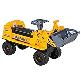 HOMCOM Ruspa Giocattolo con Volante, Escavatore Manuale e Vano Nascosto, Gioco Cavalcabile Bambini 2-3 Anni, 70x26x37cm, Giallo