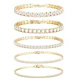 Dochais 5 Pezzi Set Tennis Bracciale Donna Oro, Braccialetto Tennis Zirconi, Braccialetti Diamond, Bracciale Strass Donna per Donne Ragazze