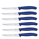 VICTORINOX Set di Coltelli da Bistecca Professionale Swiss Classic, 6 Pezzi, Lama Ultra Affilata, Filo Ondulato, 11 cm, Robusto Manico Sintetico, Acciaio Inox, Blu