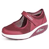 Scarpe Camminata Donna Basculanti Scarpe Dimagranti Fitness Scarpe da Ginnastica Sneaker Casual Mesh Sandali Sportivi Estive Scarpe Outdoor Multisport Zeppa E-Rosso EU 38